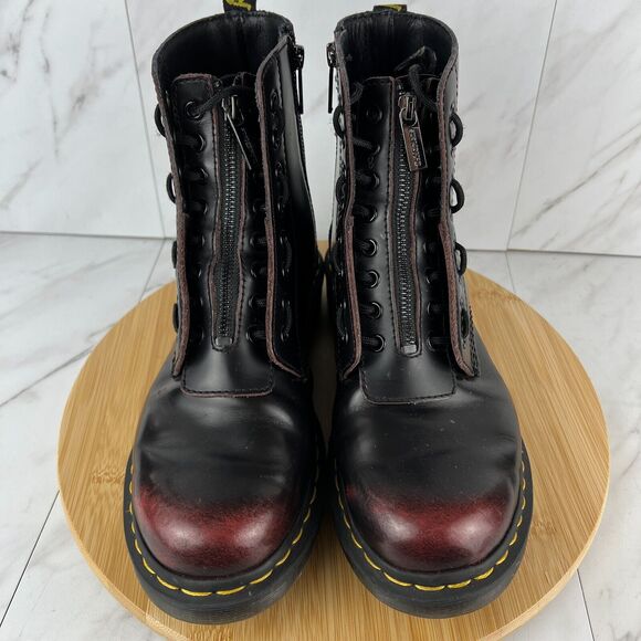 Dr. Doc Martens 1460 Pascal Front Zip Mens Size 9 Cherry Red Combat Moto Boots - Picture 6 of 11